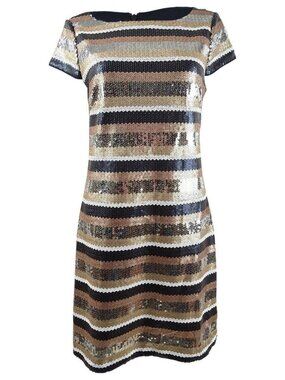 Vince Camuto Women's Sequined Striped Bodycon Dress 14, Navy/Gold